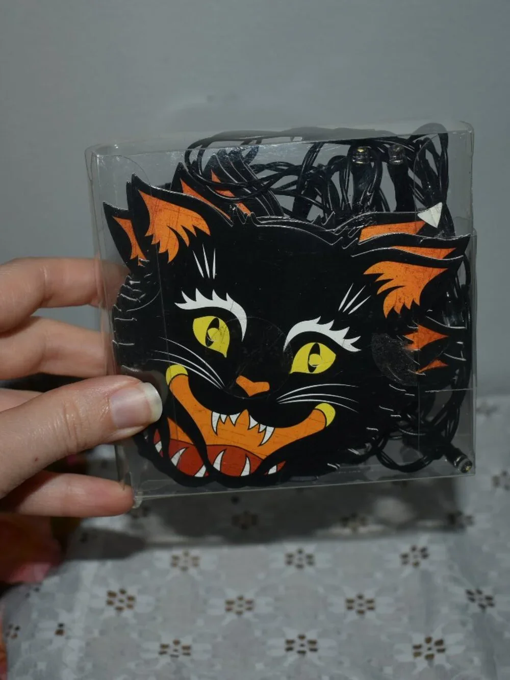 Vintage Style Retro Spooky Paper Black Cat String Lights Fall Halloween Decor